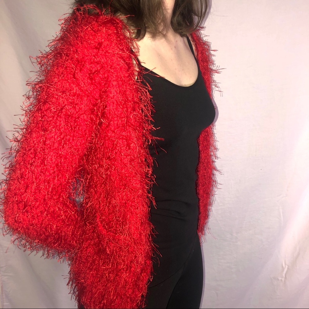 Fuzzy Red Cardigan - Picture 2 of 3